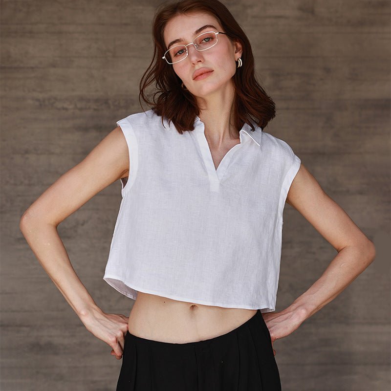 Sharp & Simple – 100% Linen Cropped Shirt Top - Taichi - Zen