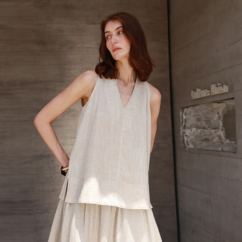 Flow Form – 100% Linen A - Line Sleeveless Top - Taichi - Zen