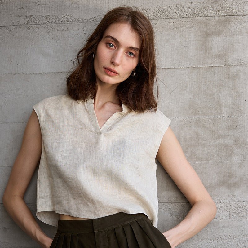 Sharp & Simple – 100% Linen Cropped Shirt Top - Taichi - Zen