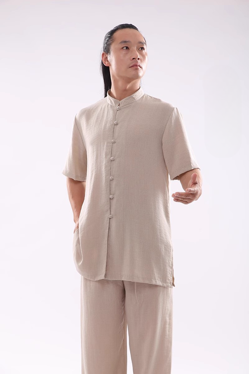 Unisex Wudang Mountain Tai Chi Gear: Short-Sleeved, Eco-Conscious Natural Linen, Authentic Hanfu-Inspired - Chinese Martial Arts Apparel