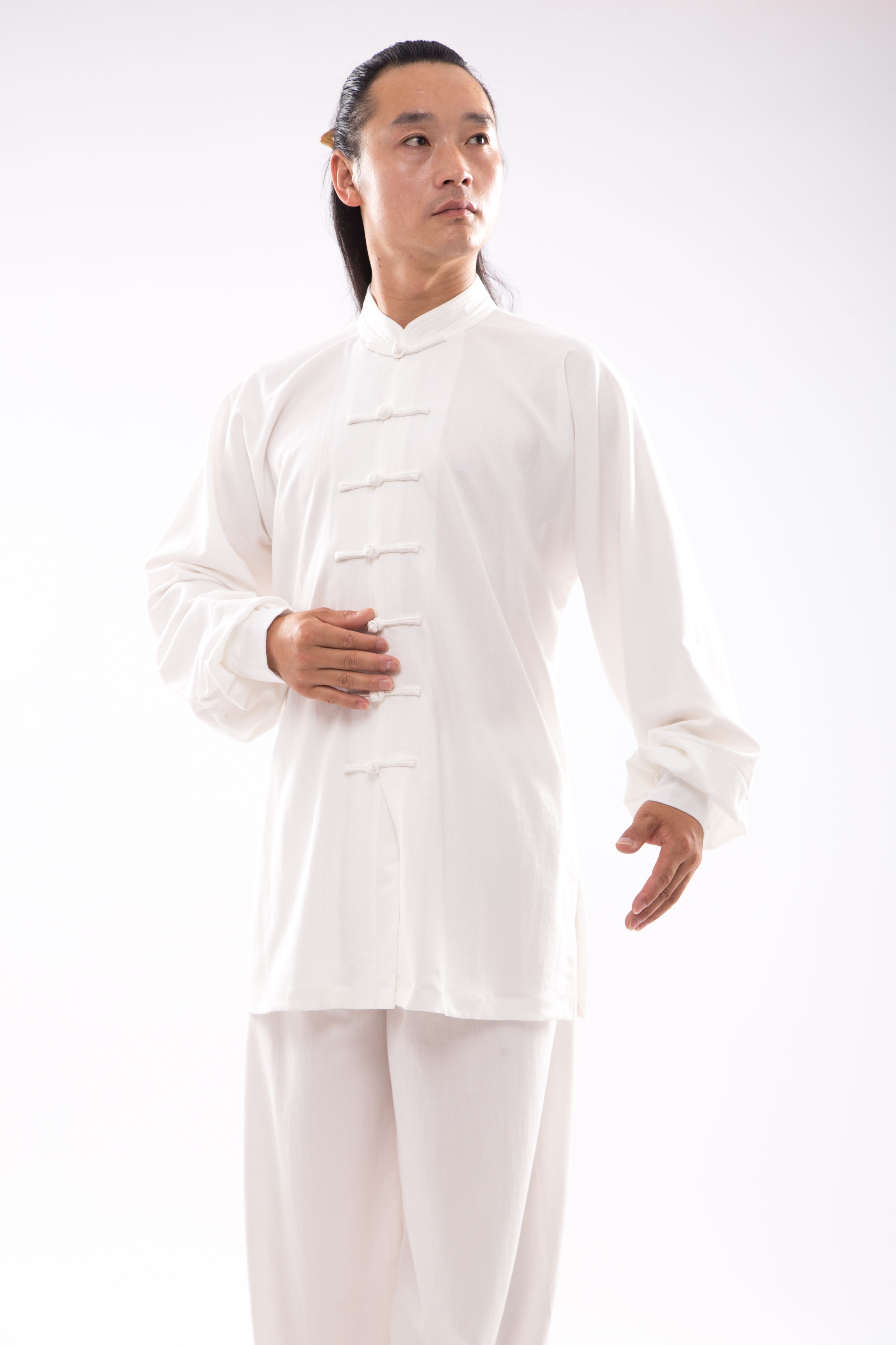 Natural Linen Tai Chi Suit - Unisex Wudang Style Uniform with traditional frog button closures