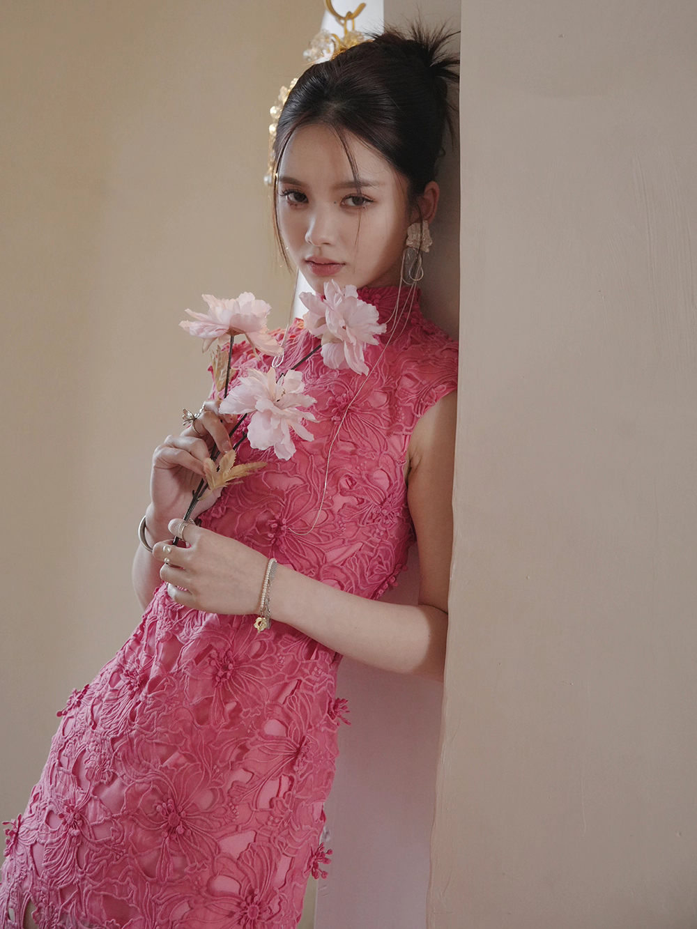 Haitang Red Cheongsam Dress - Chinese Lace Backless Dress