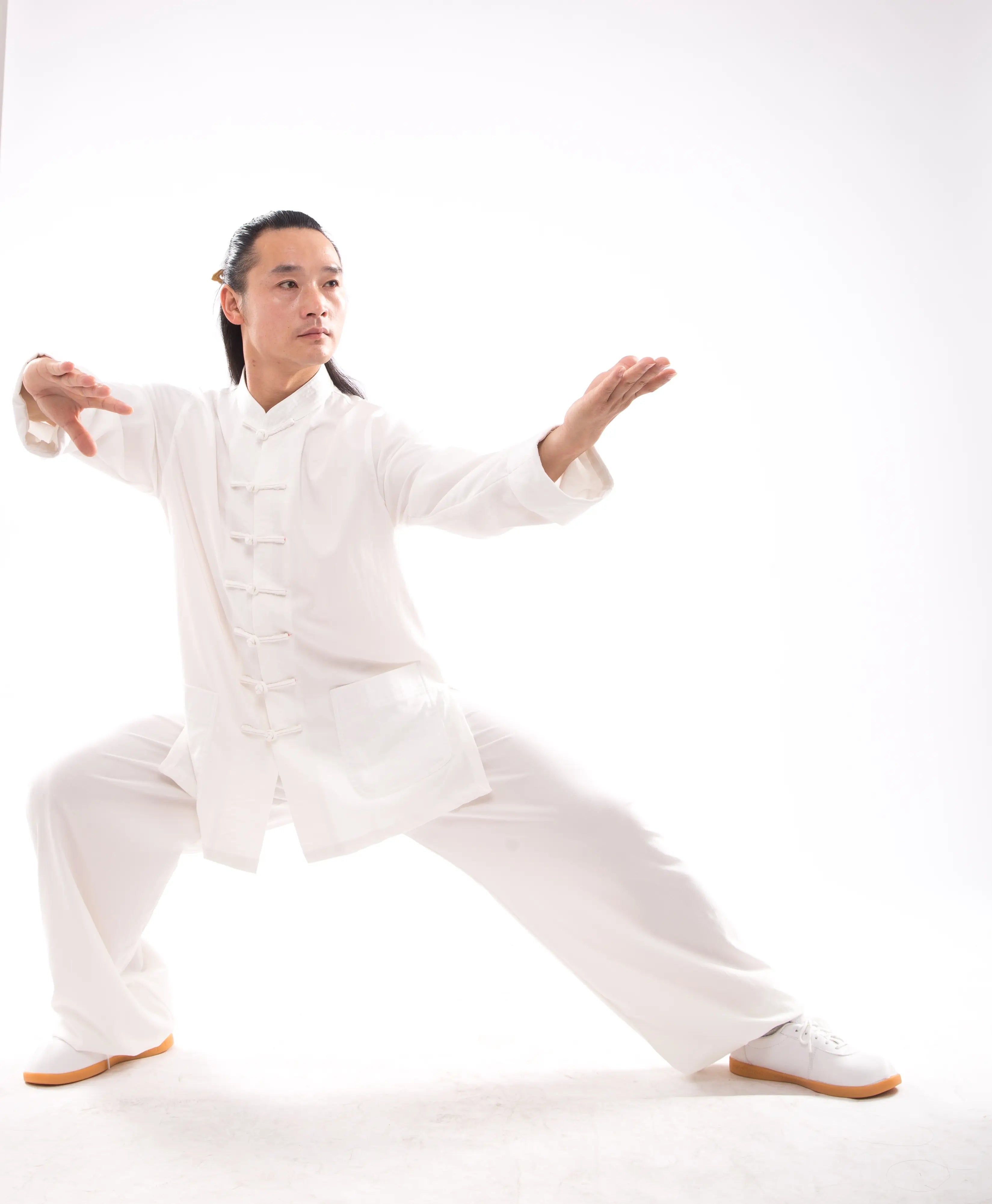 Classical White Wudang Mountain Tai Chi Wellness Suit: Gender-Neutral, Luxurious Natural Silk & Linen Blend - Authentic Traditional Chinese Martial Arts Hanfu