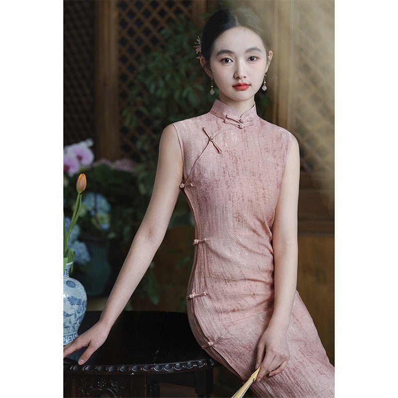 Elegant Pink Full - Front Qipao – Breezy Soft Modern Cheongsam for Summer, Feminine & Flattering Look - Taichi - Zen