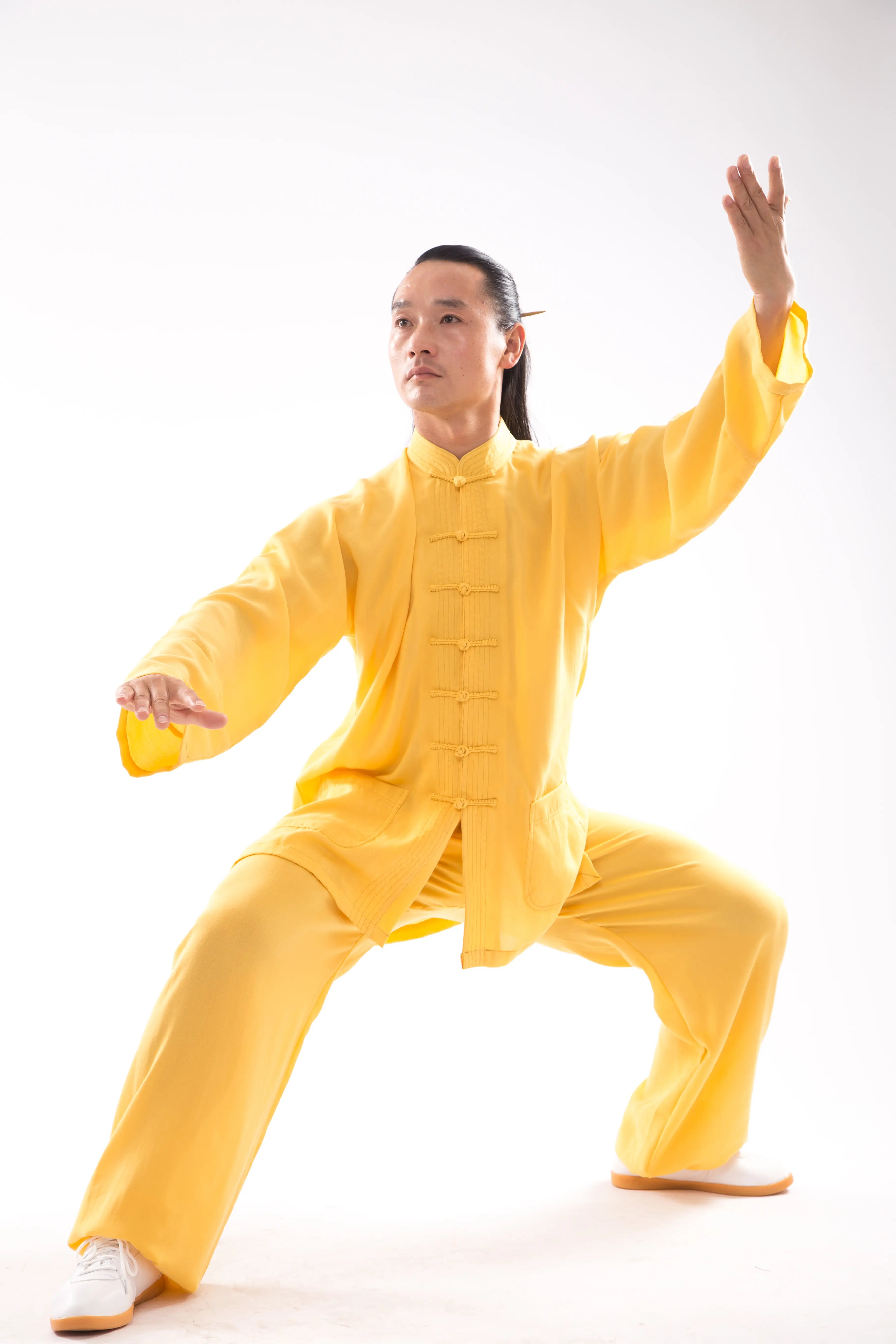 Dragon Yellow Wudang Mountain Wellness Tai Chi Hanfu: Gender-Neutral, 100% Natural Linen - Harmonious Traditional Chinese Martial Arts Garb