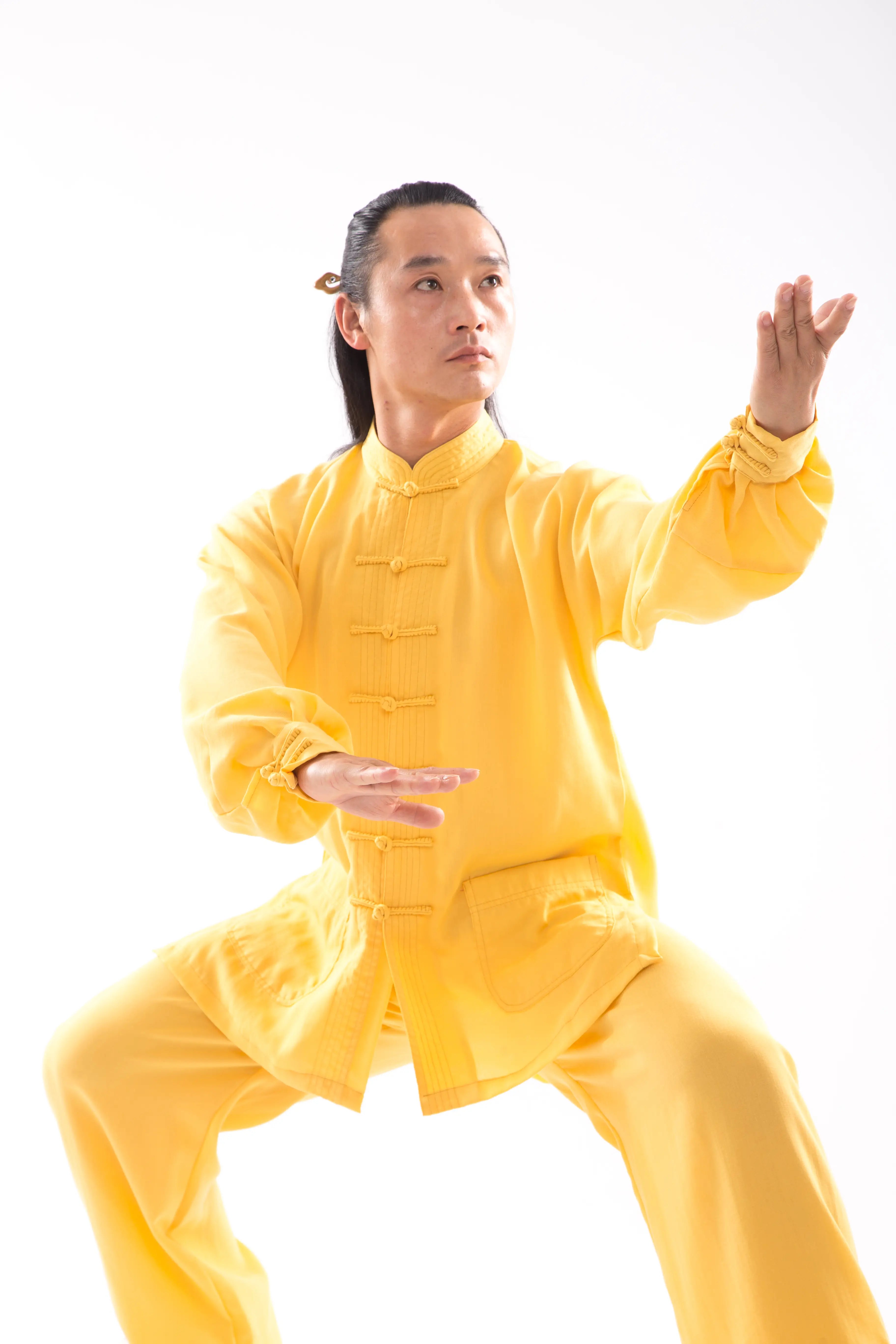 Dragon Yellow Wudang Mountain Wellness Tai Chi Hanfu: Gender-Neutral, 100% Natural Linen - Harmonious Traditional Chinese Martial Arts Garb