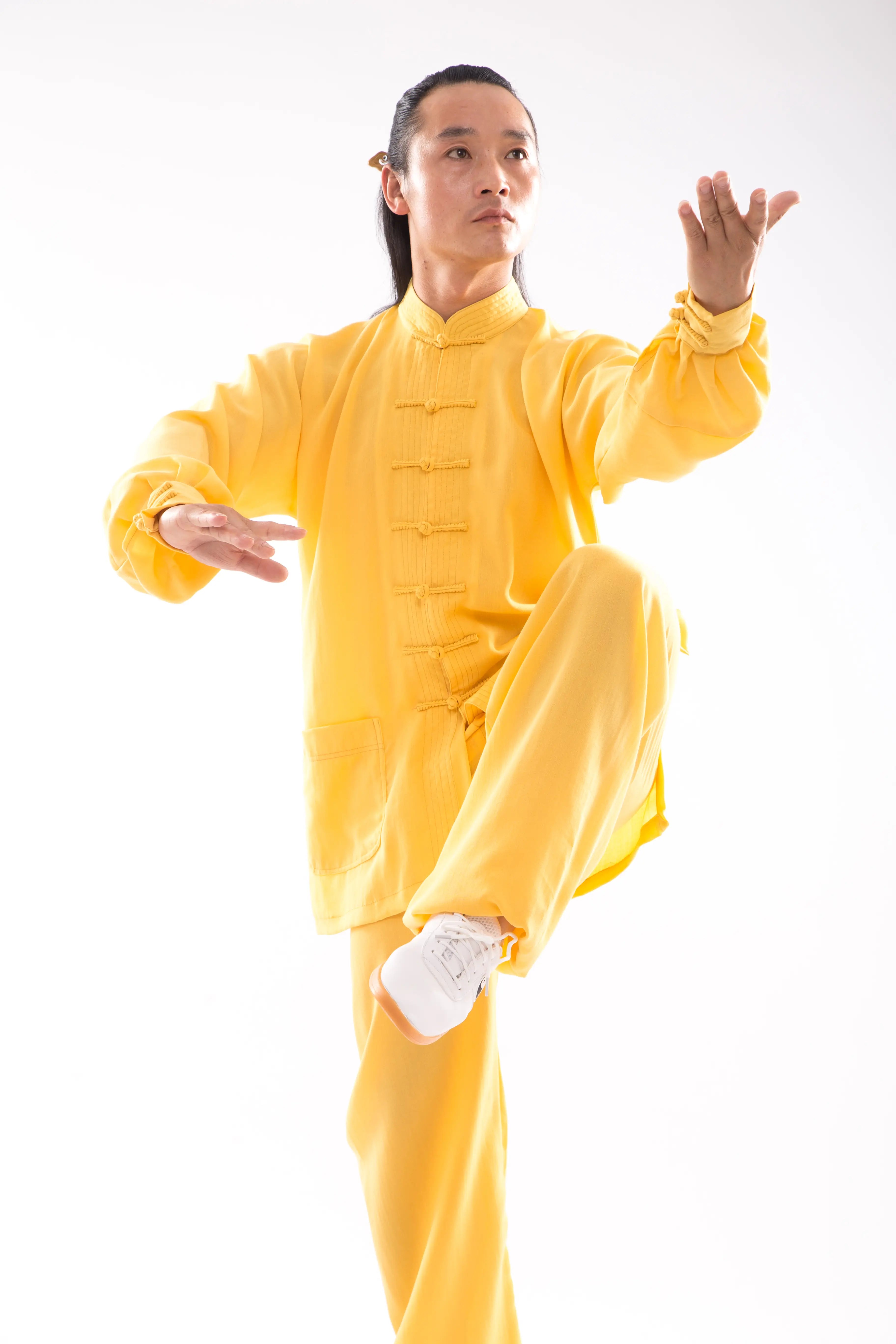 Dragon Yellow Wudang Mountain Wellness Tai Chi Hanfu: Gender-Neutral, 100% Natural Linen - Harmonious Traditional Chinese Martial Arts Garb