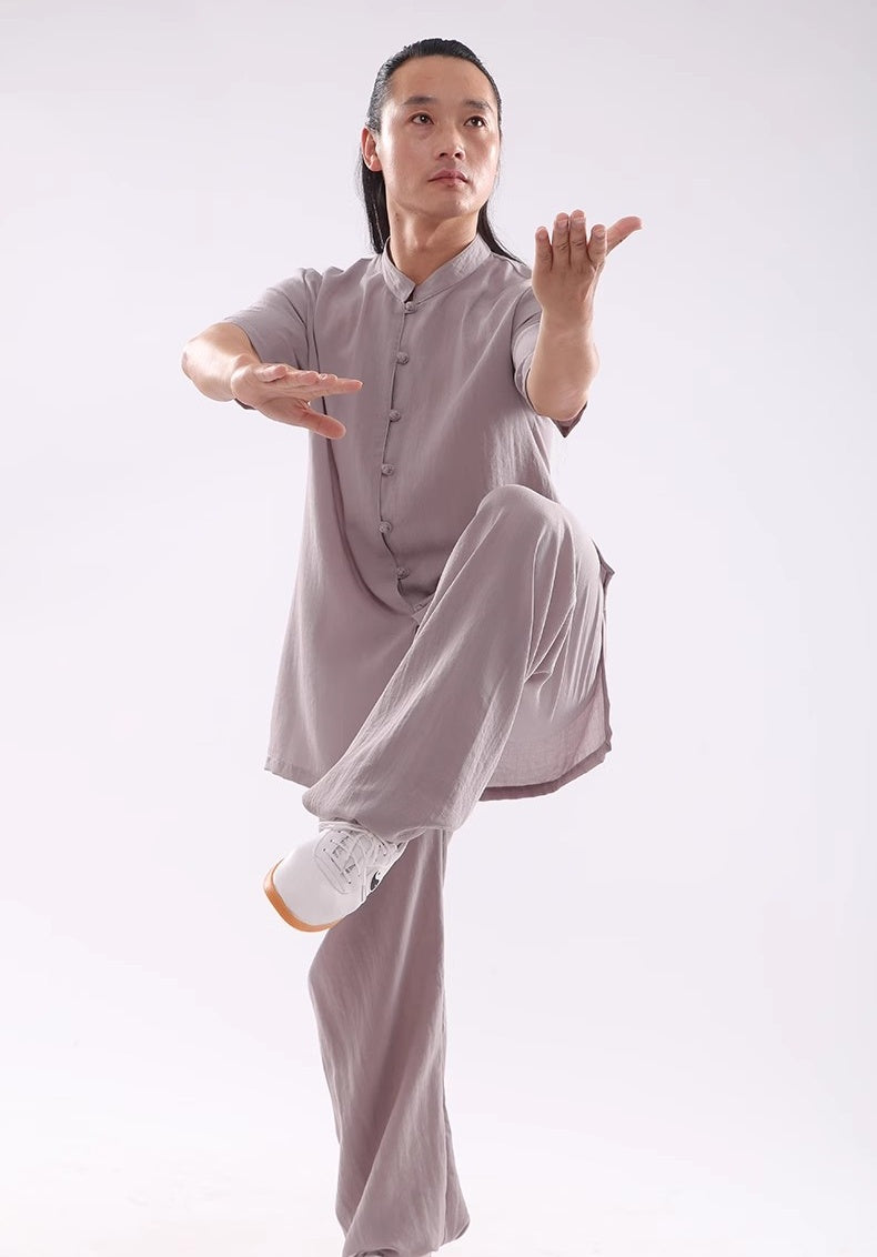 Unisex Wudang Mountain Tai Chi Gear: Short-Sleeved, Eco-Conscious Natural Linen, Authentic Hanfu-Inspired - Chinese Martial Arts Apparel