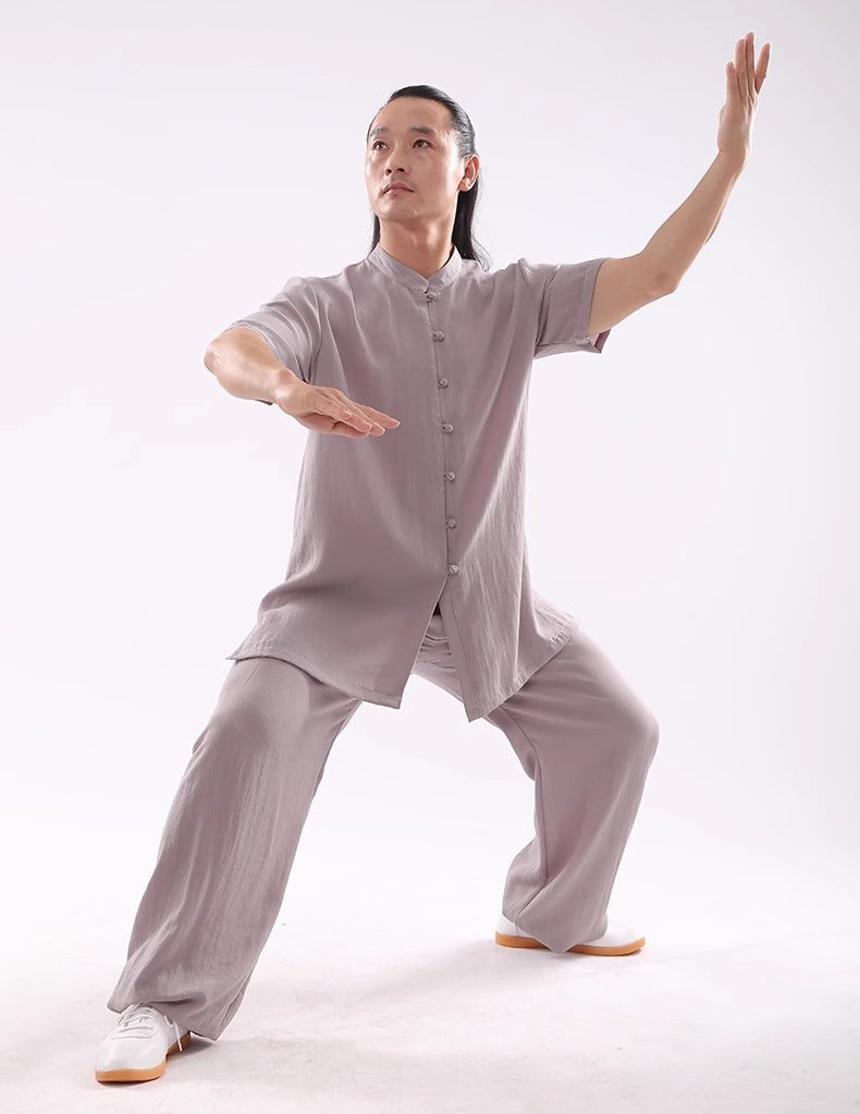 Unisex Wudang Mountain Tai Chi Gear: Short-Sleeved, Eco-Conscious Natural Linen, Authentic Hanfu-Inspired - Chinese Martial Arts Apparel