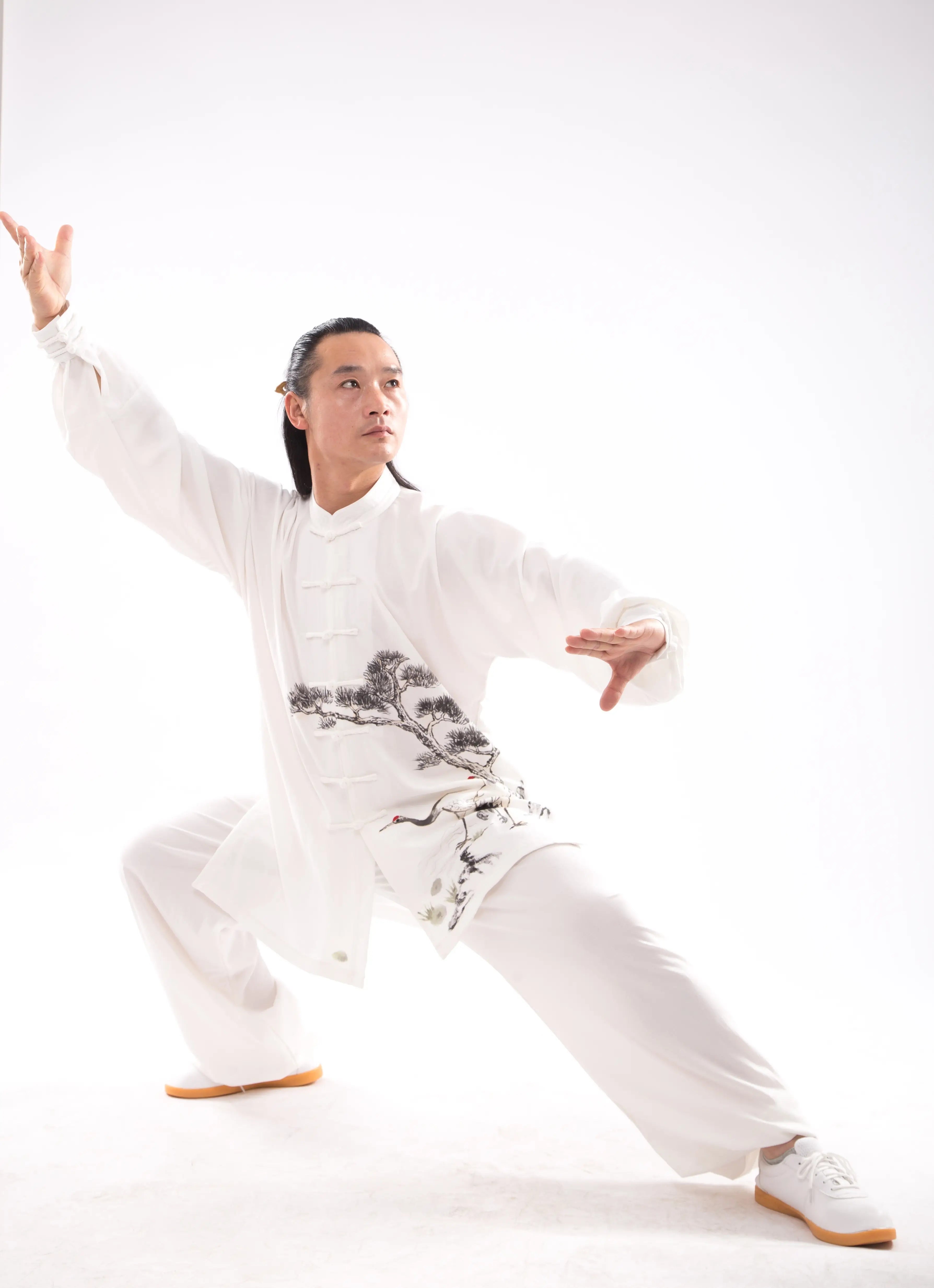 White Wudang Tai Chi Wellness Suit: Gender-Neutral, Luxurious Silk & Linen Blend - Genuine Traditional Chinese Martial Arts Hanfu