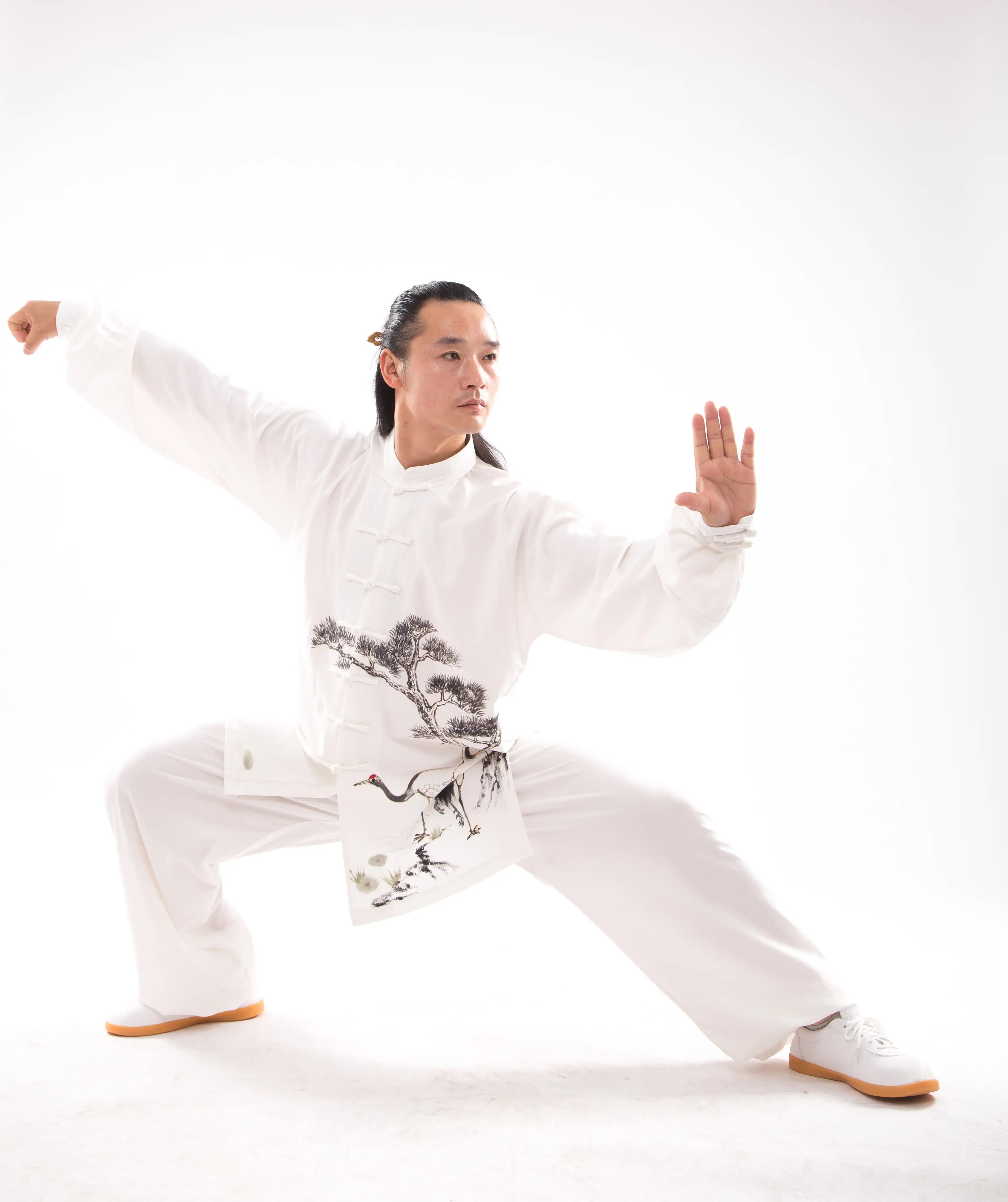 White Wudang Tai Chi Wellness Suit: Gender-Neutral, Luxurious Silk & Linen Blend - Genuine Traditional Chinese Martial Arts Hanfu