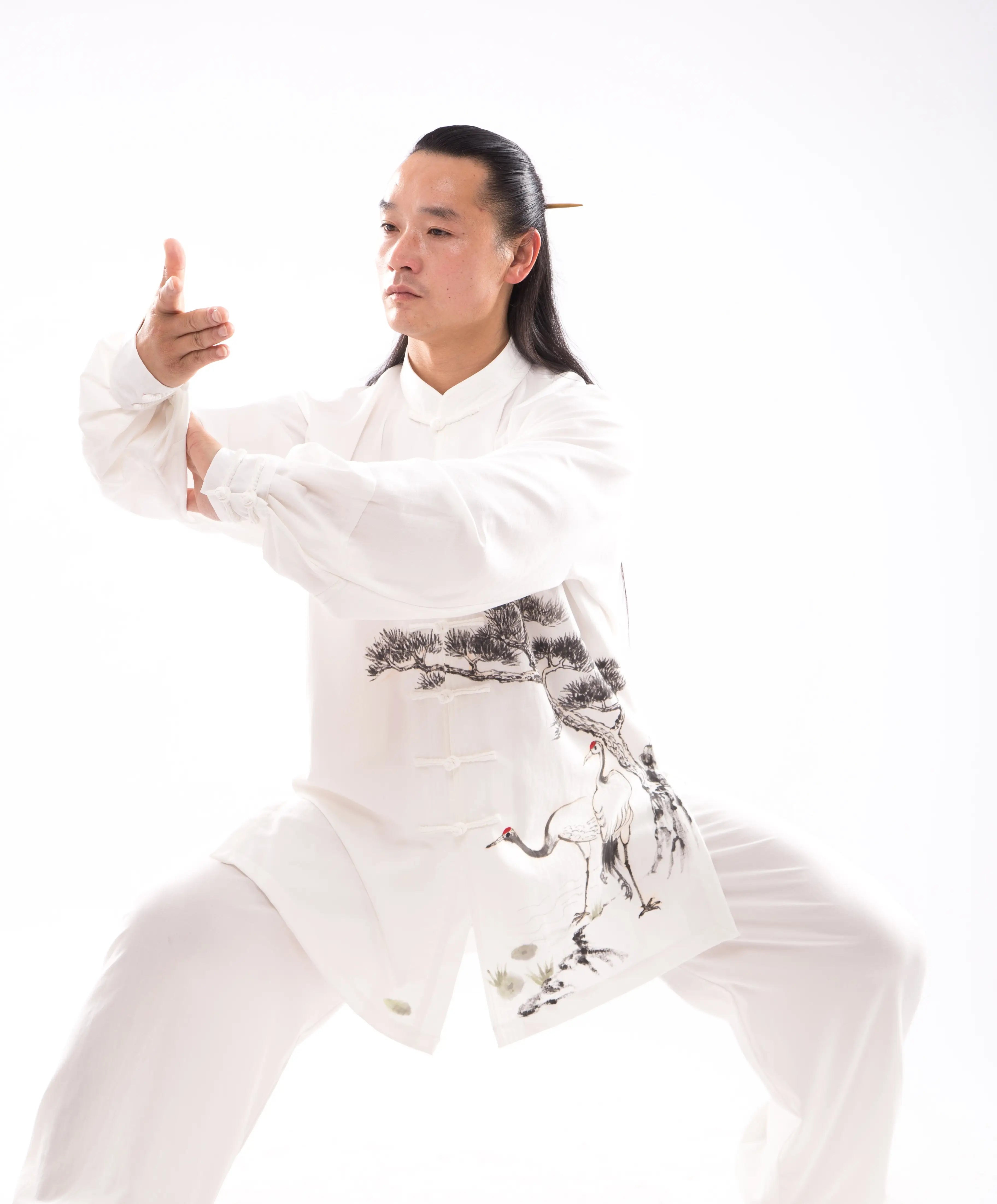 White Wudang Tai Chi Wellness Suit: Gender-Neutral, Luxurious Silk & Linen Blend - Genuine Traditional Chinese Martial Arts Hanfu