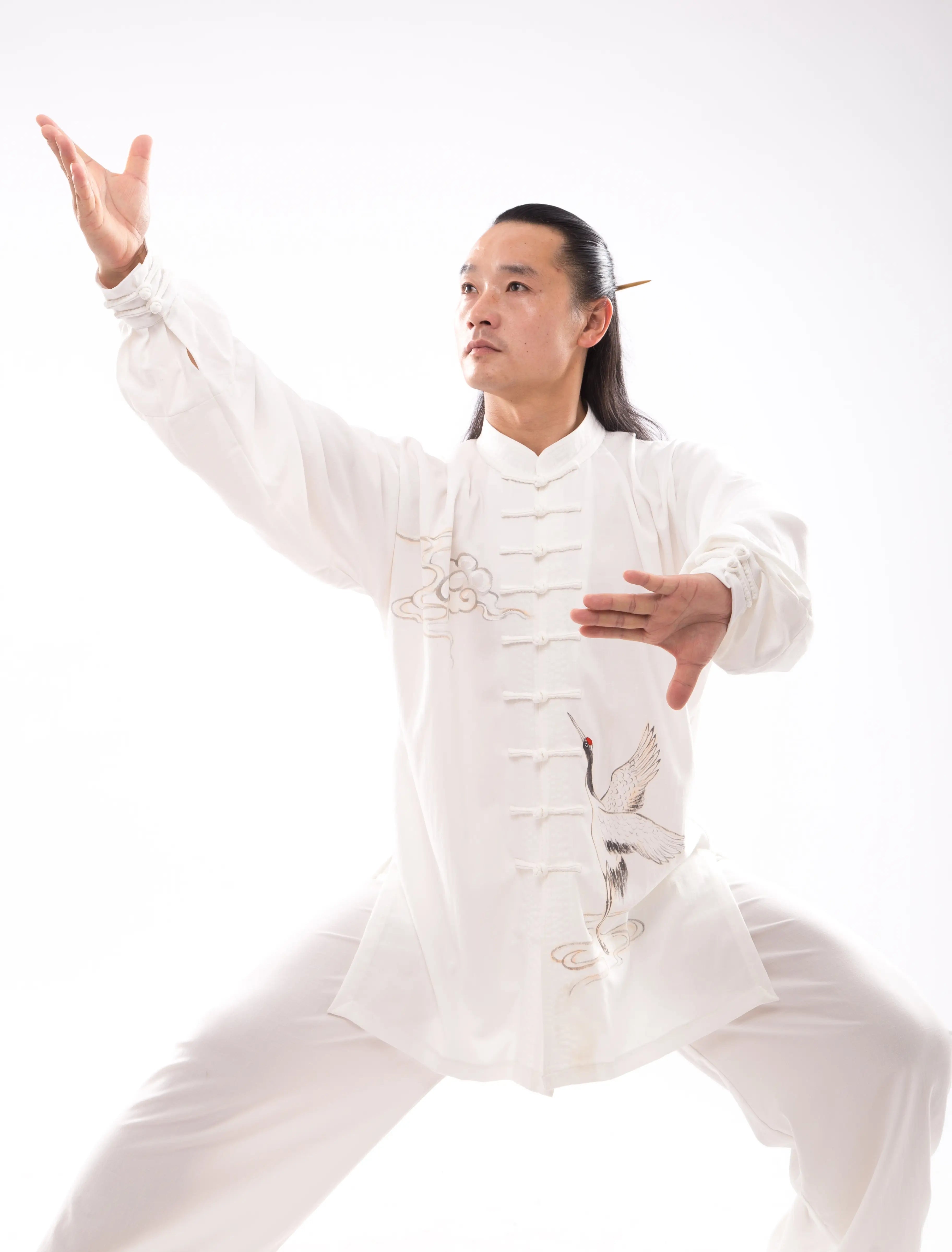 Wudang Mountain Tai Chi Hanfu: Unisex, Auspicious Crane and Clouds Embellishment, Luxurious Silk & Linen Blend - Genuine Traditional Chinese Martial Arts Attire