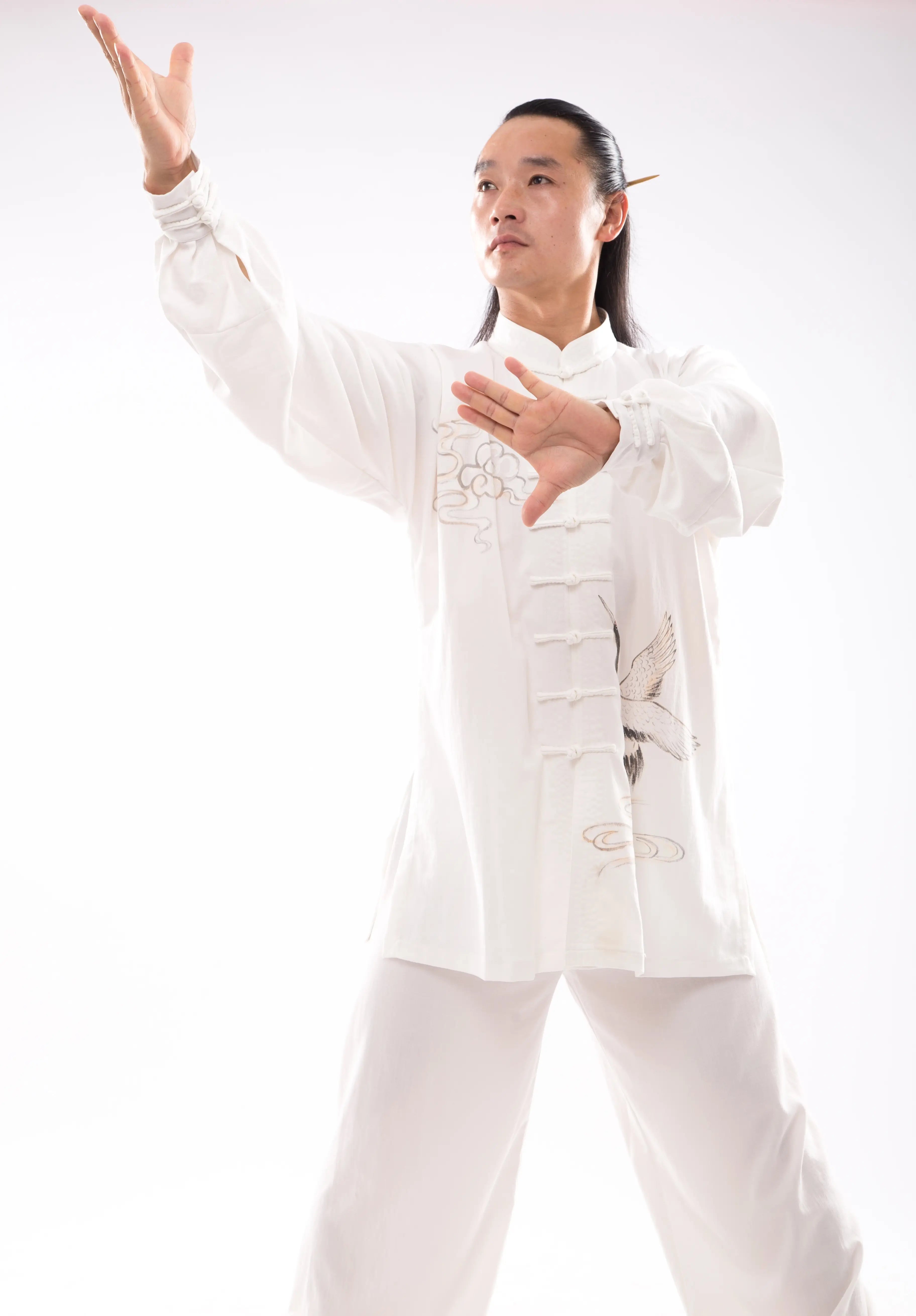 Wudang Mountain Tai Chi Hanfu: Unisex, Auspicious Crane and Clouds Embellishment, Luxurious Silk & Linen Blend - Genuine Traditional Chinese Martial Arts Attire