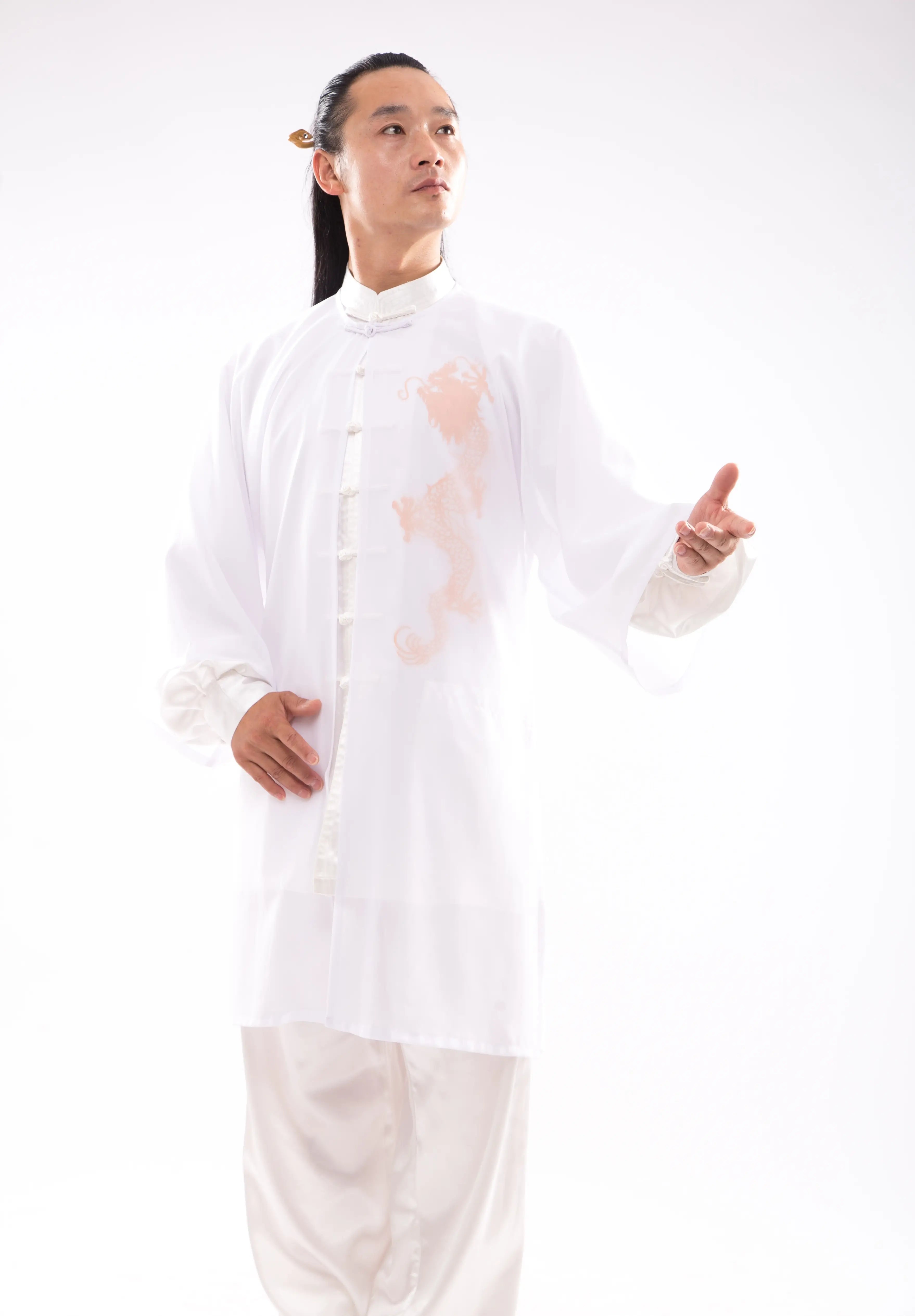 Wudang Mountain Tai Chi Hanfu Sheer Outer Layer: Unisex, Premium Silk & Linen Blend - Graceful Traditional Chinese Martial Arts Ensemble